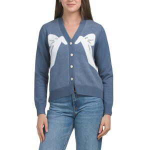 NANCY YANG Blue Bow Cardigan